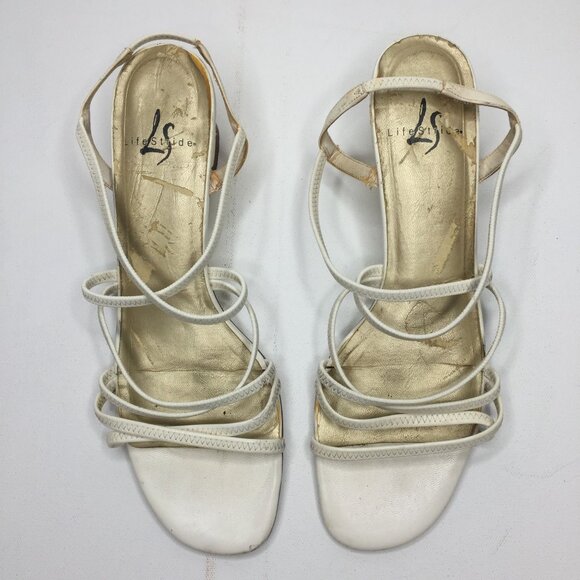 Lifestride Womens White Slingback Strap Block Heel Sandal 95117-0 Formal 10M - Picture 2 of 8